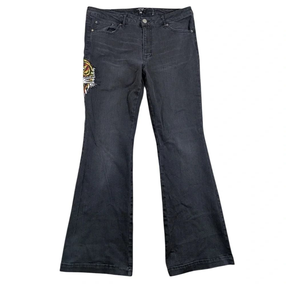 Ed Hardy Black Tiger Flare Jeans Size 32